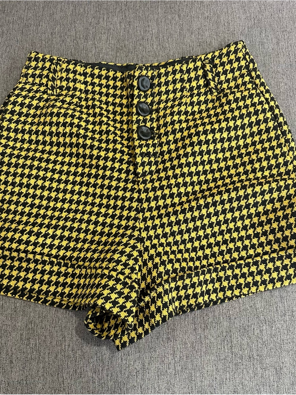 Zara TRF Yellow & Black Houndstooth High-Waist Shorts